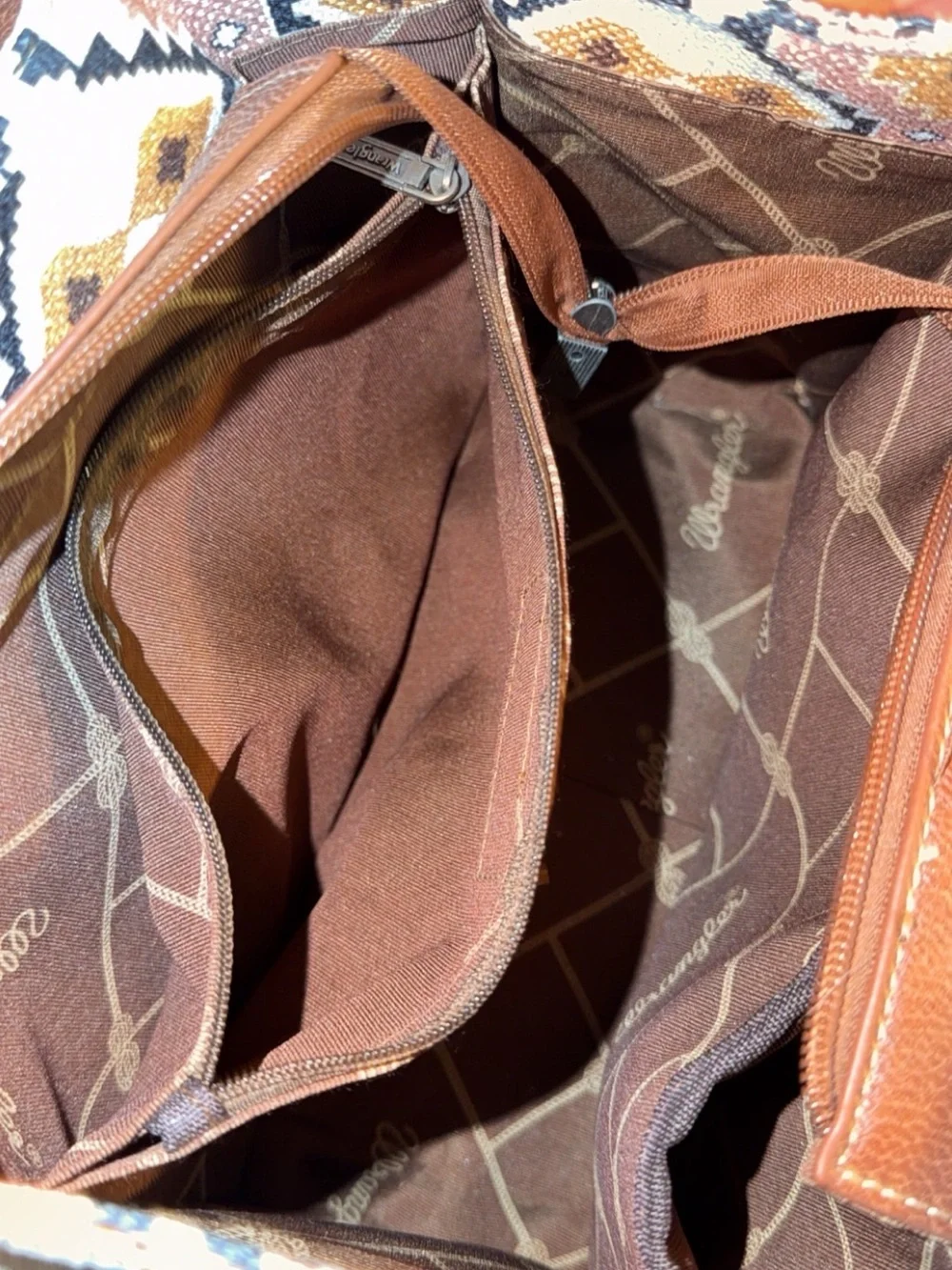 Wrangler Tan and Brown Geometric Tote